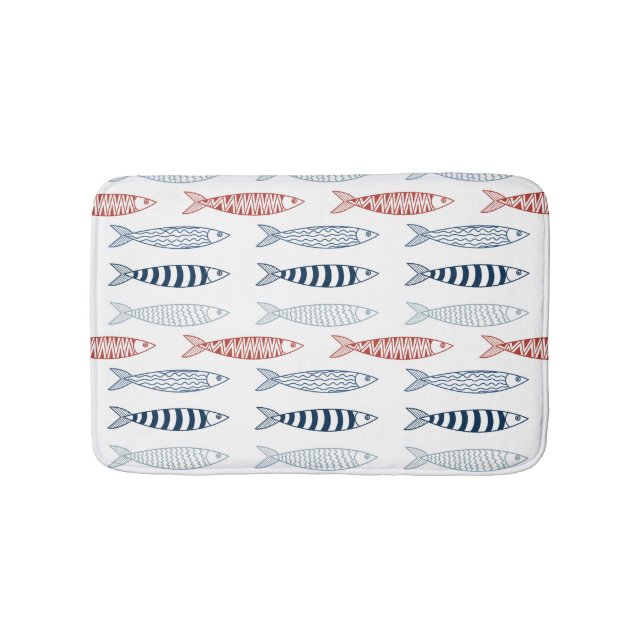 Decorative Mediterranean Sardines Fish Pattern Bath Mat (Front)