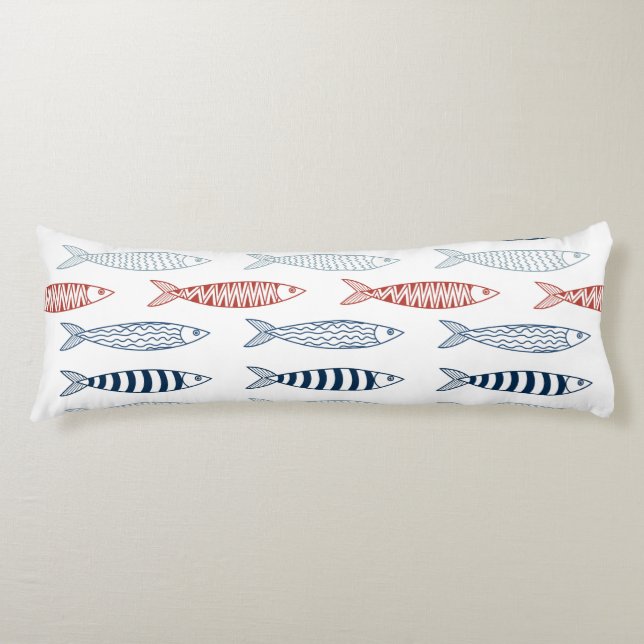 Decorative Mediterranean Sardines Fish Pattern Body Pillow (Front)