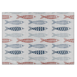 Decorative Mediterranean Sardines Fish Pattern Cutting Board