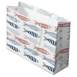Decorative Mediterranean Sardines Fish Pattern Large Gift Bag