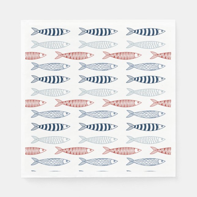 Decorative Mediterranean Sardines Fish Pattern Napkin (Front)