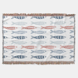 Decorative Mediterranean Sardines Fish Pattern Throw Blanket