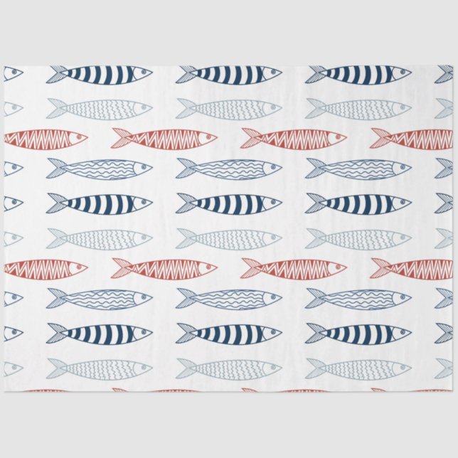 Decorative Mediterranean Sardines Fish Pattern Tissue Paper (Front)