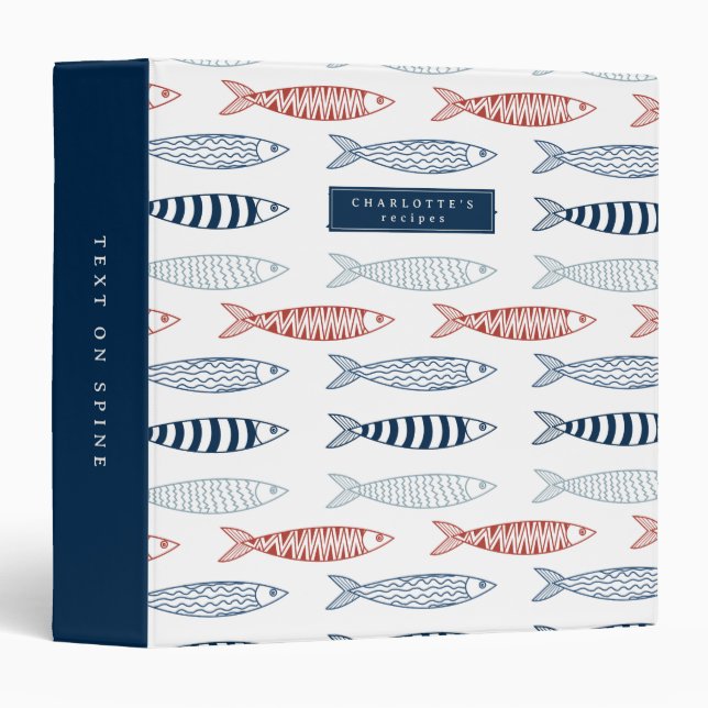 Decorative Mediterranean Sardines Fish Recipe Binder (Front/Spine)
