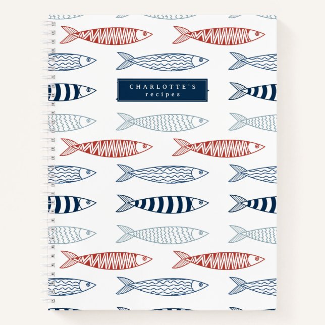 Decorative Mediterranean Sardines Fish Recipe Notebook (Front)