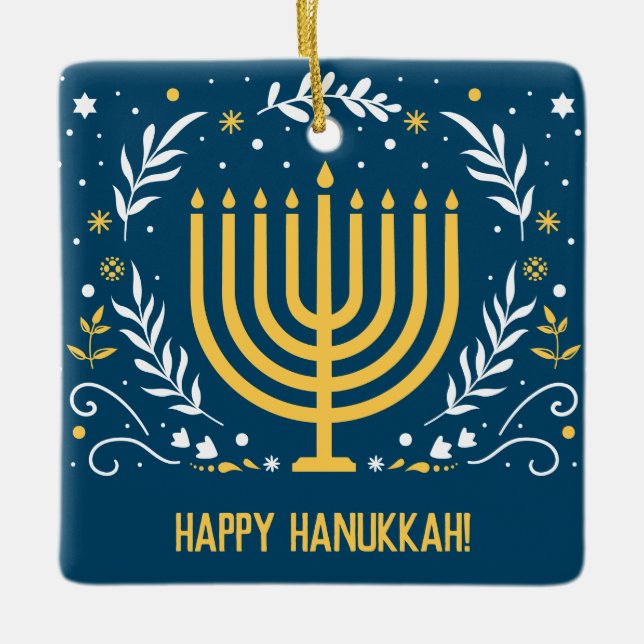 Decorative Menorah Hanukkah Ceramic Ornament (Front)