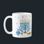 Decorative Menorah Hanukkah Holiday Coffee Mug<br><div class="desc">Celebrate the Festival of Lights with this decorative Chanukah mug. A Hanukkah scene with a menorah,  sufganiyot (doughnuts),  dreidels,  and olive branches is rendered in a watercolor effect. Use at Hanukkah or throughout the year. Available with matching products.</div>