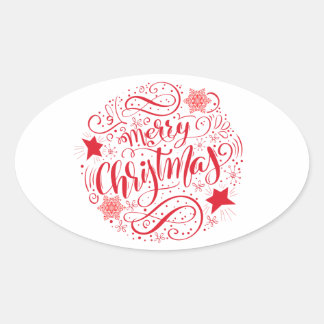 Decorative Merry Christmas Circle Oval Sticker