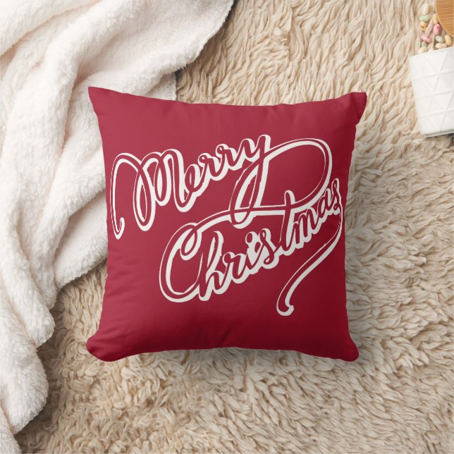 Decorative Merry Christmas Red Modern Throw Pillow (Blanket)