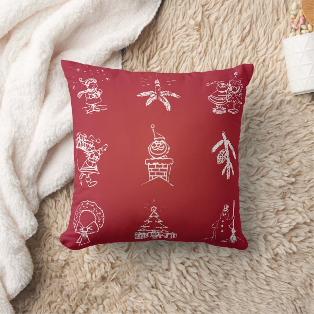 Decorative Merry Christmas Red Modern Throw Pillow (Blanket)