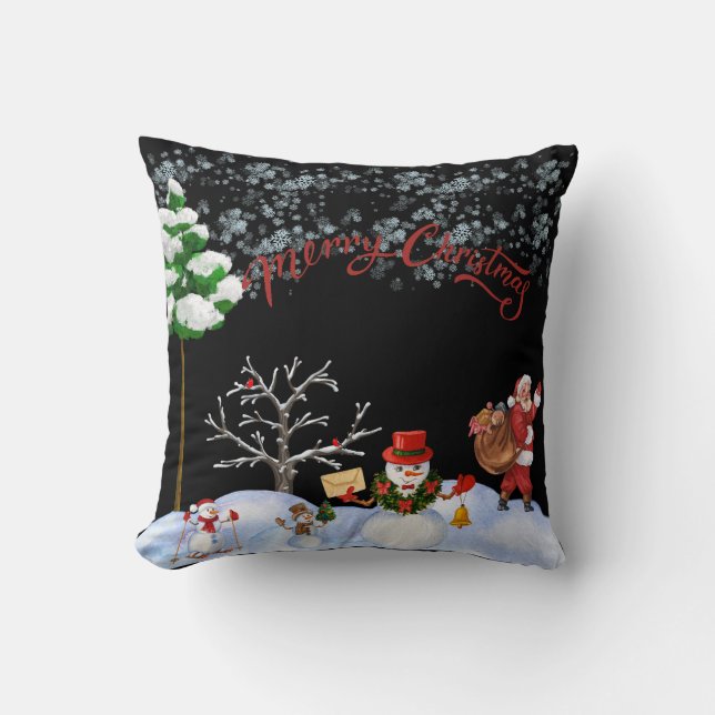 Decorative Merry Christmas Santa Throw Pillow (Front)