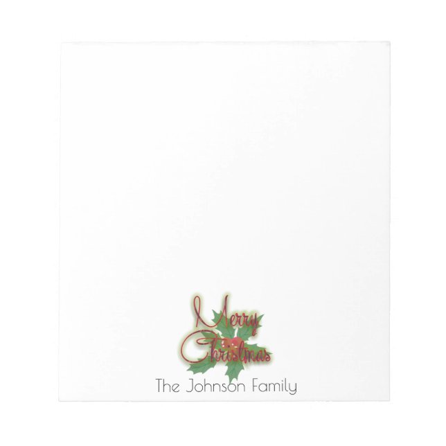 Decorative Merry Christmas Script Personalized Notepad (Front)