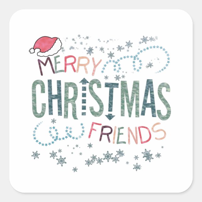 Decorative Merry Christmas. snowflakes, Santa hat Square Sticker (Front)