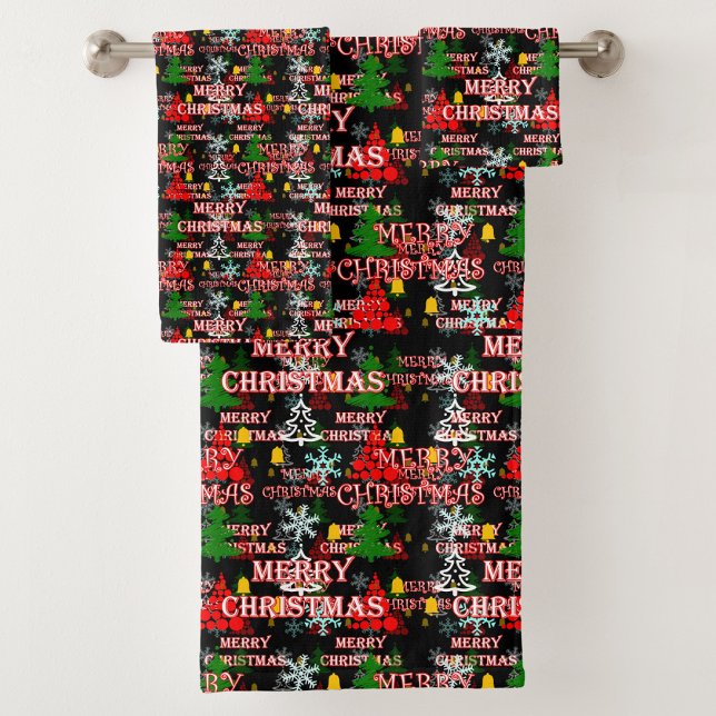 Decorative Merry Christmas Text Pattern Design  Bath Towel Set (Creator Uploaded)