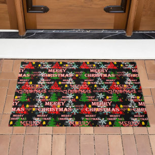 Decorative Merry Christmas Text Pattern Design  Doormat