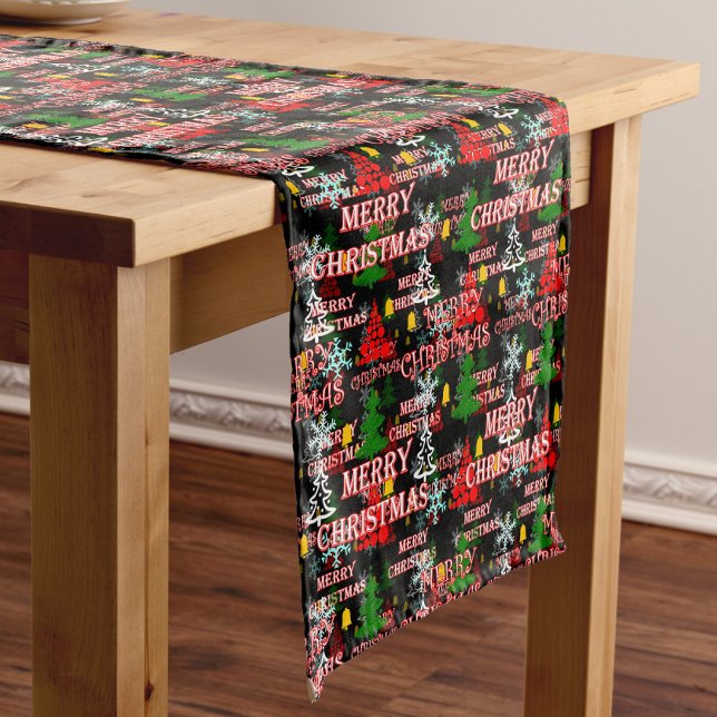 Decorative Merry Christmas Text Pattern Design  Short Table Runner (Creator Uploaded)