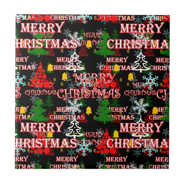 Decorative Merry Christmas Text Pattern Design  Tile (Front)