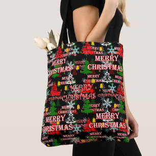 Decorative Merry Christmas Text Pattern Design Tote Bag