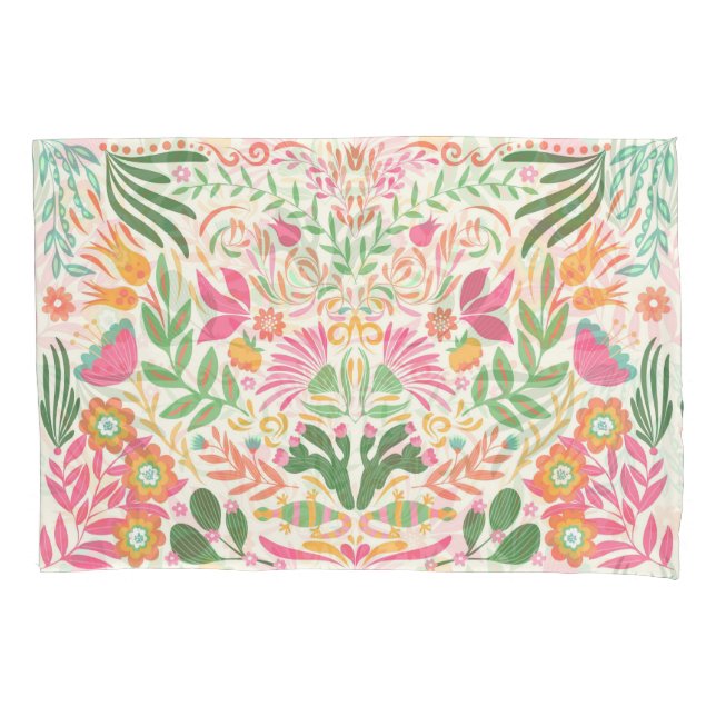 Decorative Mexican Floral Pillowcase (Front-Left)