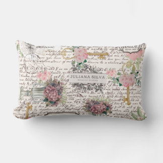 Decorative modern Frenchy newspaper style Floral Lumbar Pillow