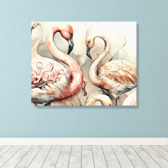 Decorative Modern Stylish Flamingos Canvas Print (Insitu(Wood Floor))