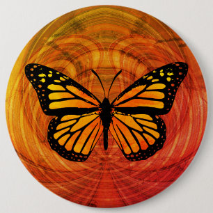 Decorative Monarch Butterfly Gold Red 6 Inch Round Button