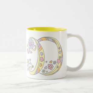 Decorative Monogram D hearts and flowers mug