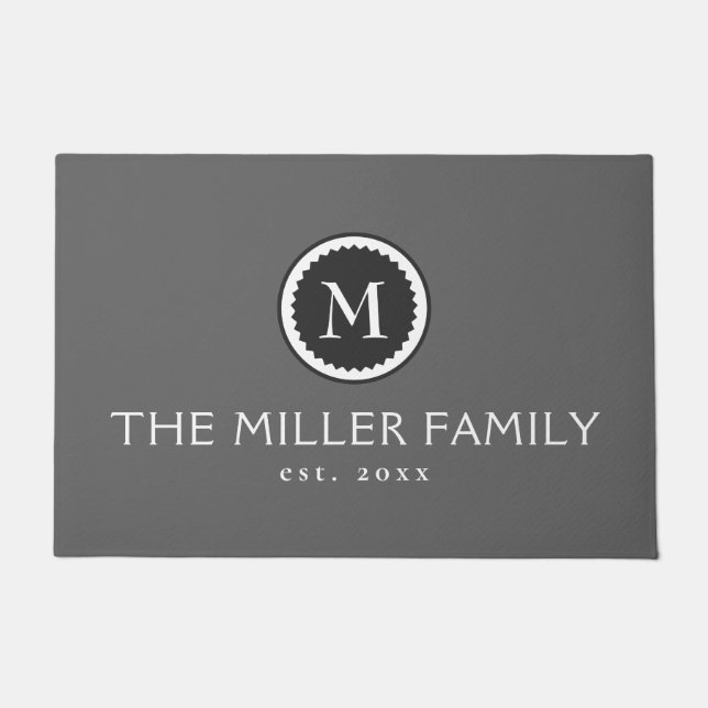 Decorative Monogram Medallion | Grey & White Doormat (Front)