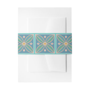 Decorative Moroccan flower tile teal and pinks Invitation Belly Band