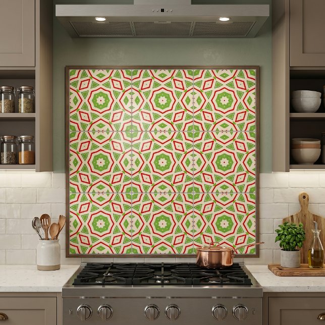 Decorative Moroccan Mosaic Red Green White Pattern Tile (Creator Uploaded)