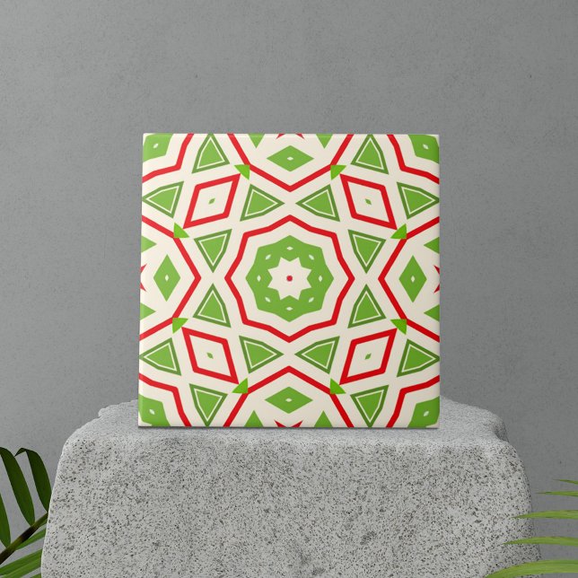 Decorative Moroccan Mosaic Red Green White Pattern Tile (Creator Uploaded)