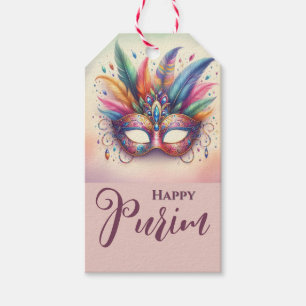 Decorative Multicolor Mask - Happy Purim Gift Tag