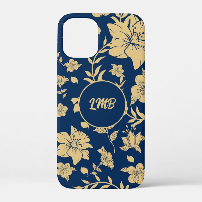 Decorative Navy Gold Floral  Case-Mate iPhone Case (Back)