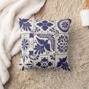 Decorative Nile Blue Mexican Traditional Talavera  Throw Pillow