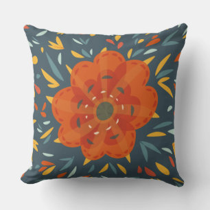 Decorative Orange Flower Abstract Botanical Art Outdoor Pillow