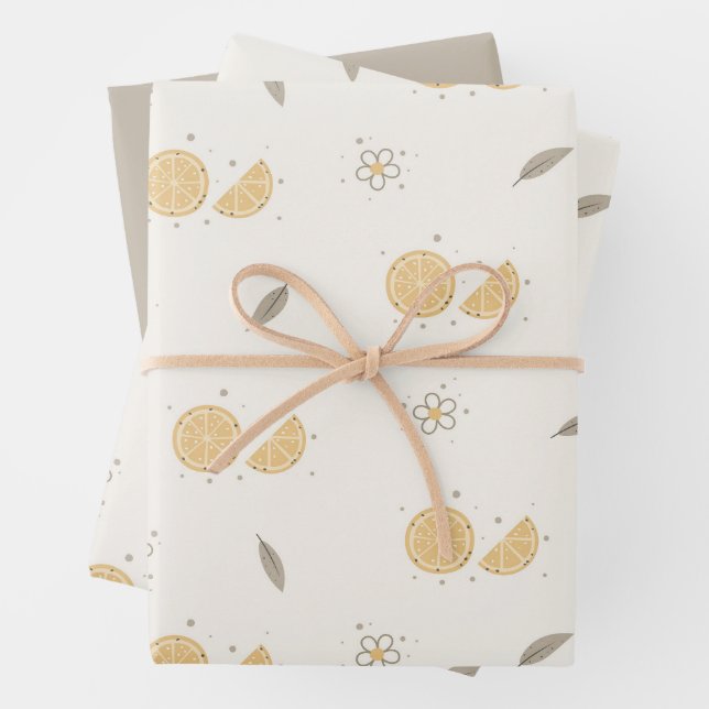 Decorative Orange Slice Print Wrapping Paper Set (In situ)