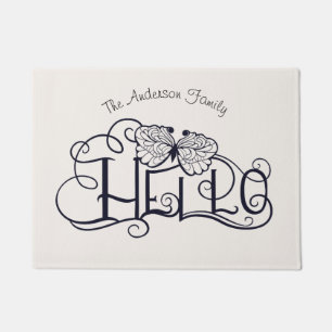 Decorative ornament hello script family Door Mat