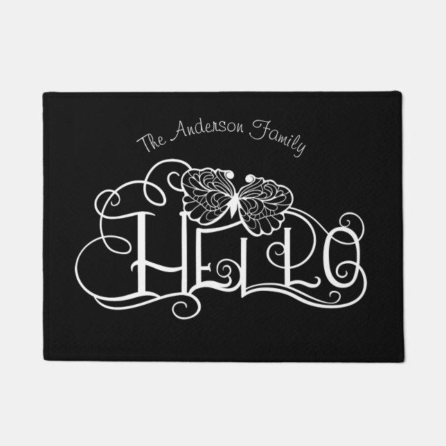 Decorative ornament hello script family Door Mat (Front)