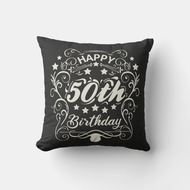 Decorative ornamental Happy 50th Birthday. Throw Pillow (Front)