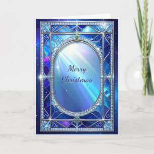 Decorative Oval Blue Frame Holiday Card
