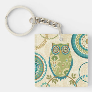 Decorative Owl with Circular Designs Keychain