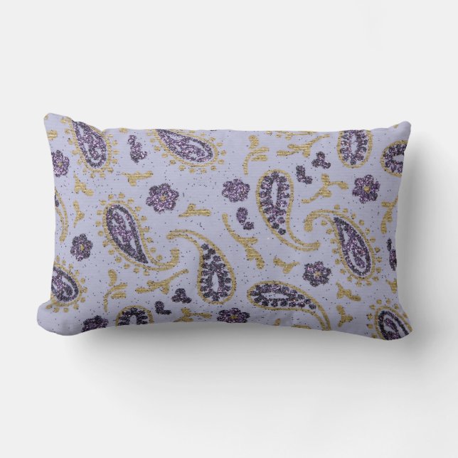 Decorative paisley purple lavender gold lumbar pillow (Front)