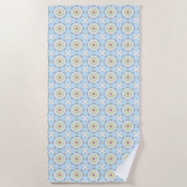 Decorative pastel blue geometric patterned  beach towel (Front)