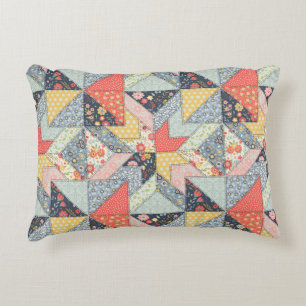 Decorative Patchwork Pattern and Array of Colours  Accent Pillow