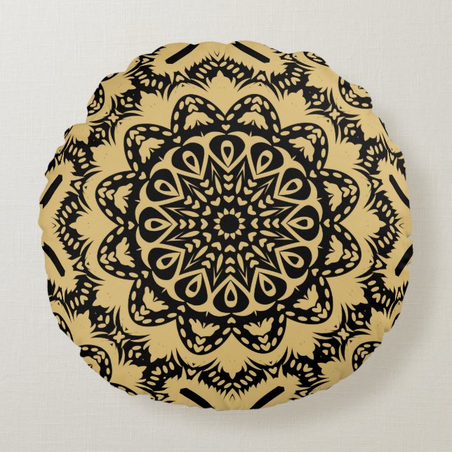 Decorative pattern in oriental style. Colour in bo Round Pillow (Front)