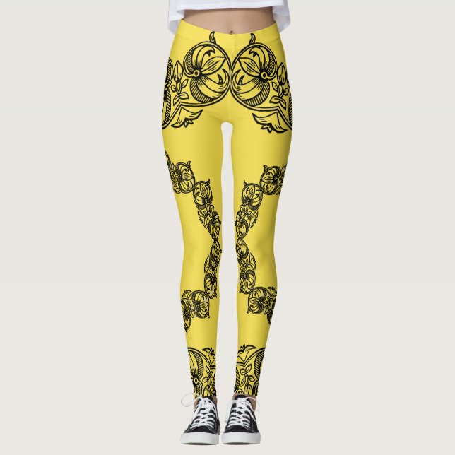 Decorative Pattern on Yellow Women's Athletic Leggings (Front)
