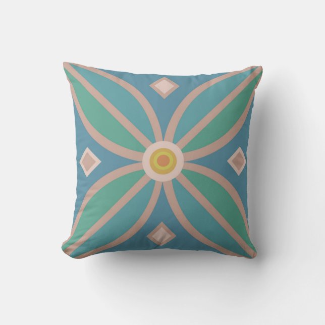 Decorative pattern pretty teals and pinks throw pillow (Front)