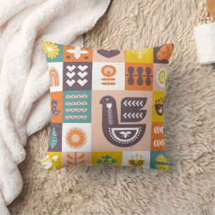 Decorative pattern with birds and floral elements throw pillow