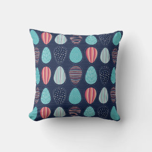 Decorative Patterned Egg Pattern on Dark Blue Throw Pillow