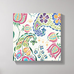 Decorative Peacock and Colourful Flowers Canvas Print
